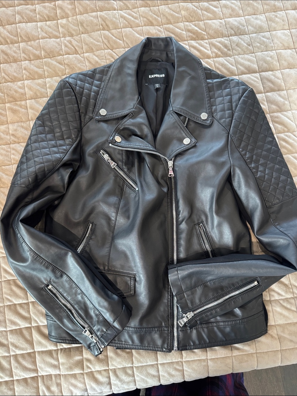 Express Black Quilted Faux Leather Biker Jacket